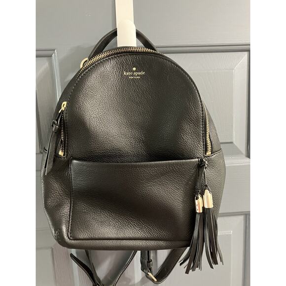 KATE SPADE NICOLE LARCHMONT AVE BACKPACK BLACK LEATHER TRAVEL SCHOOL BAG - Picture 1 of 12